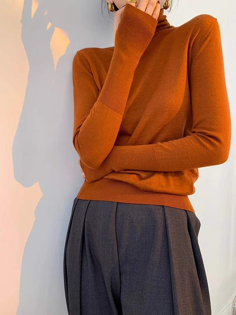 Meili-高端六色堆堆领套头简约手指套设计衣针织衫PI200723