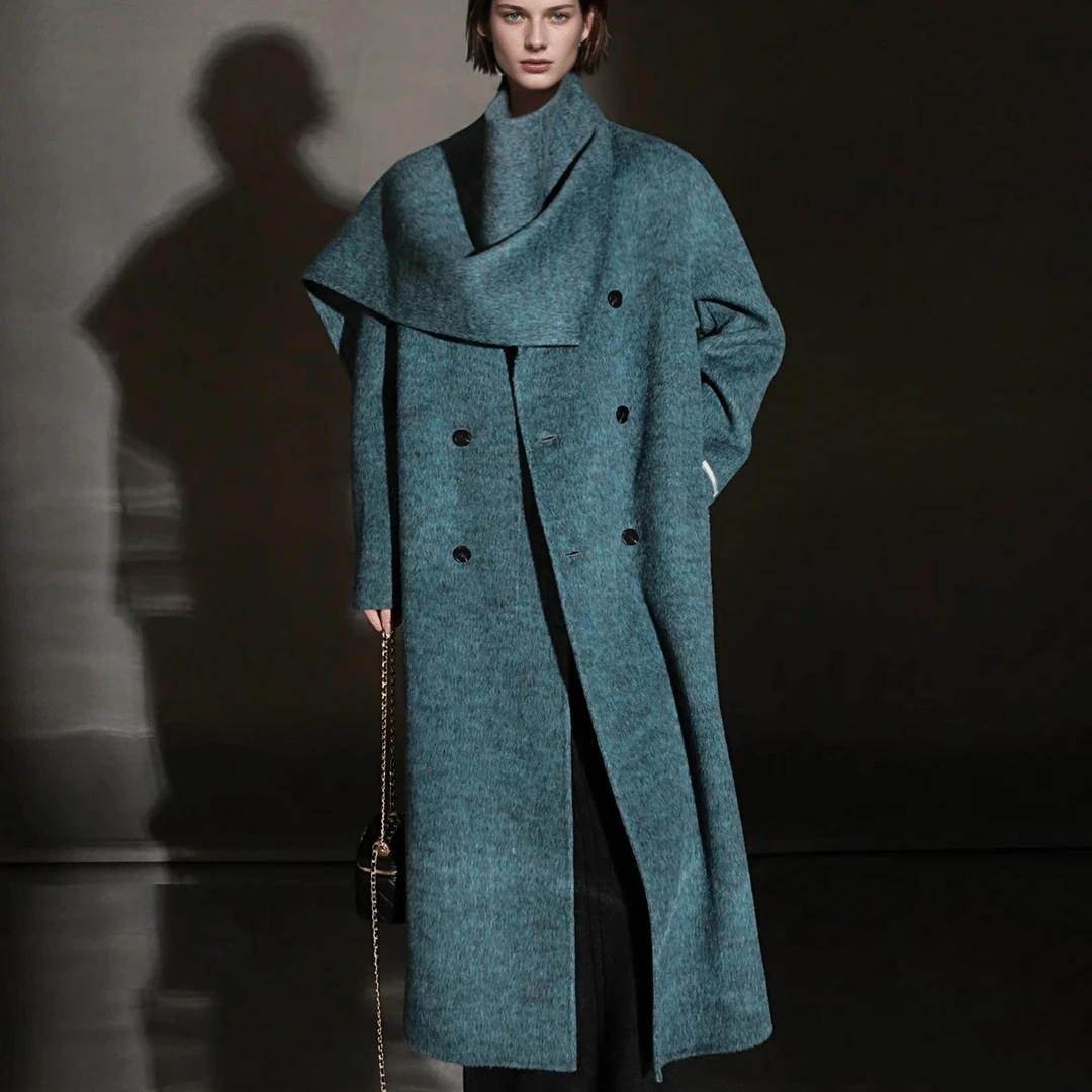 meili-围巾设计骆马绒大衣女双面羊绒大衣毛呢外套秋冬PI24A0338