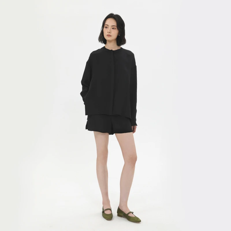 未命名⾼腰真丝短裤设计师作品气质时尚百搭夏季女士真丝短裤黑色