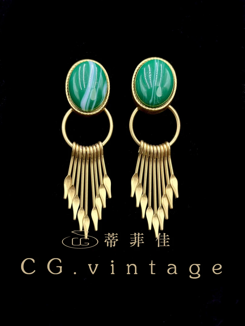 铜合金珐琅耳饰 CG.vintage【深谷清泉】复古流苏唯美新中式配饰