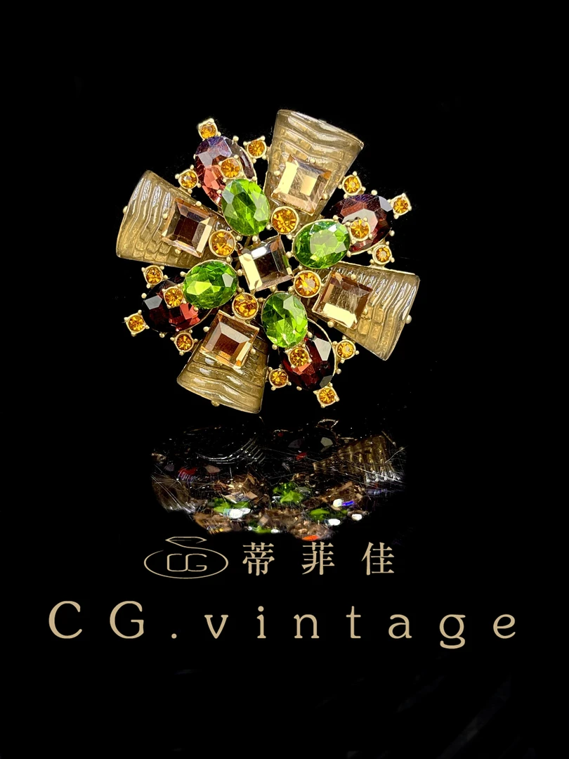铜合金珐琅胸针 CG.vintage【翡锆】绿色复古彩色重工镶嵌手工轻奢