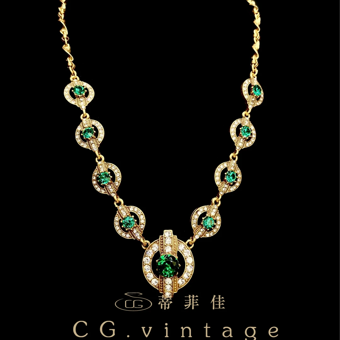 铜合金合成锆石项链 【0191】秋冬新款气质轻奢时尚绿色复古欧美