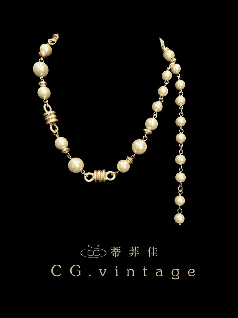 铜合金仿珍珠项链 【0146】秋冬新款手工气质白色复古金色vintage