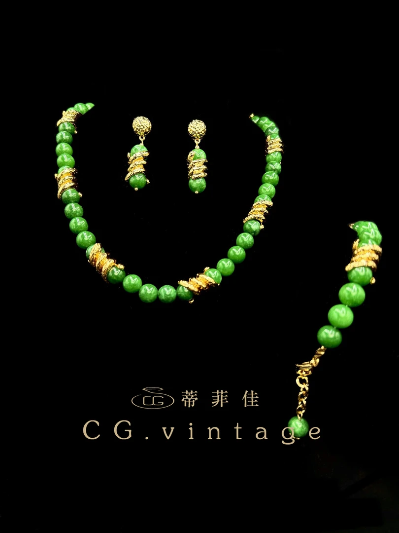 铜合金珐琅项链 CG.vintage【0232】手工妈妈时尚绿色复古编织