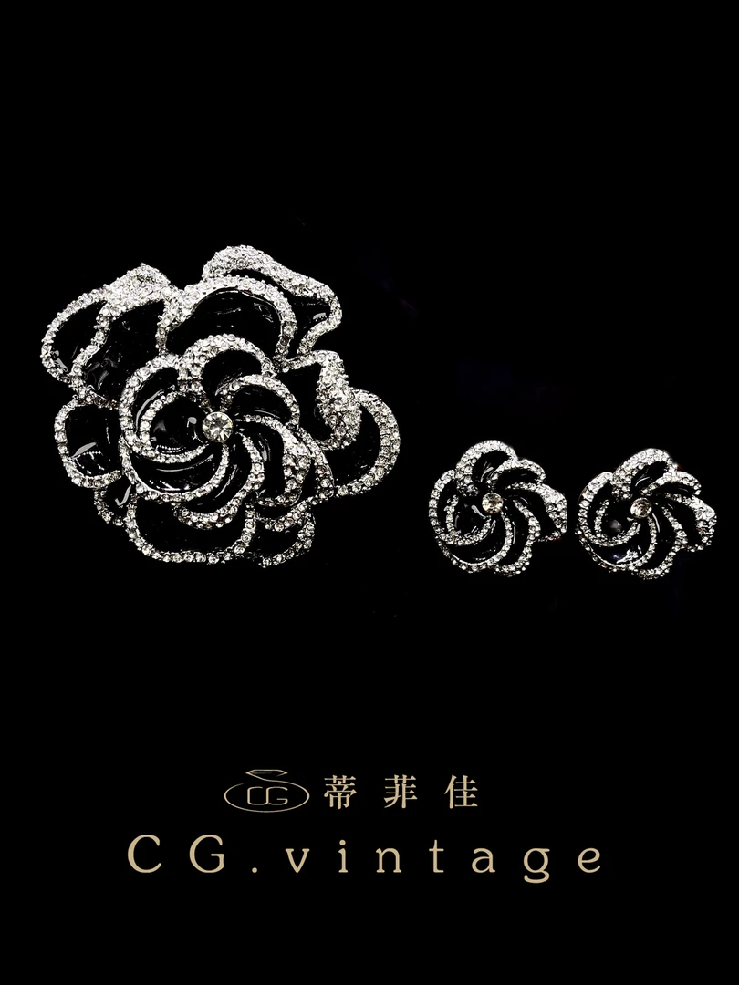 铜合金珐琅胸针 CG.vintage【幽暗花】小香风轻奢时尚百搭黑色复古