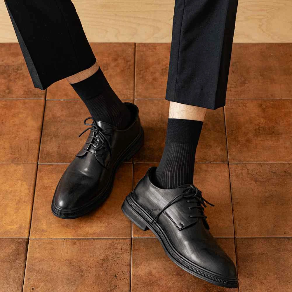 皮鞋袜子男士丝袜正装中筒黑色夏季薄款透气西装长袜商务短筒绅士
