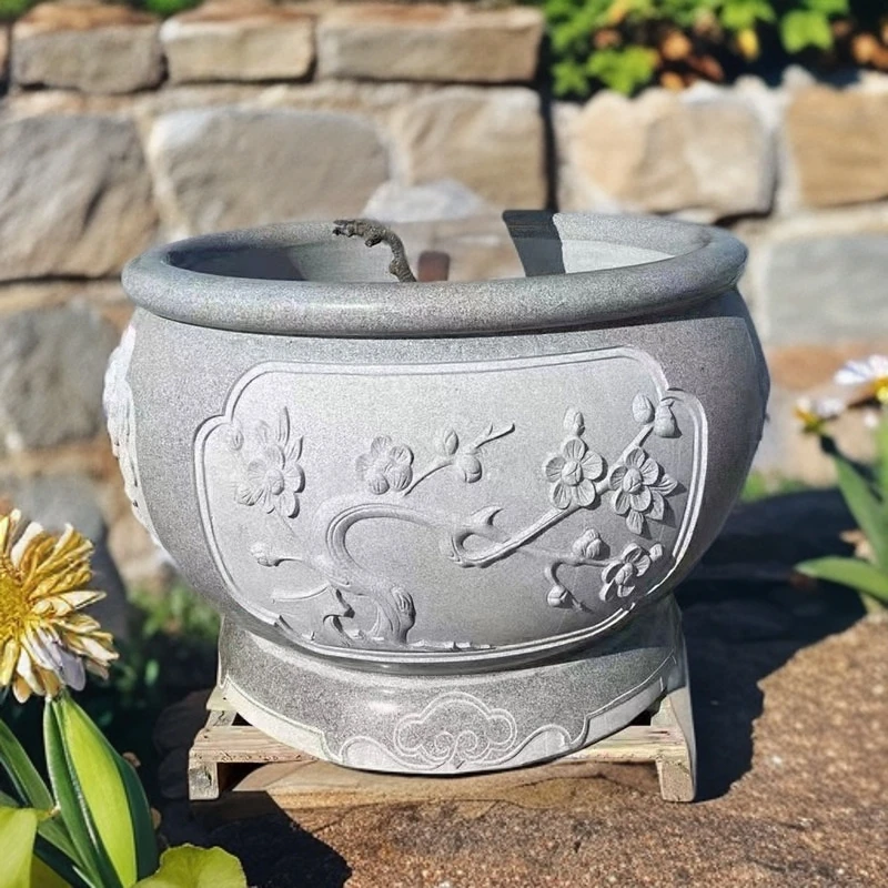 石雕鱼缸花盆花岗岩门海石头水缸庭院石缸树池户外养鱼池庭院摆件