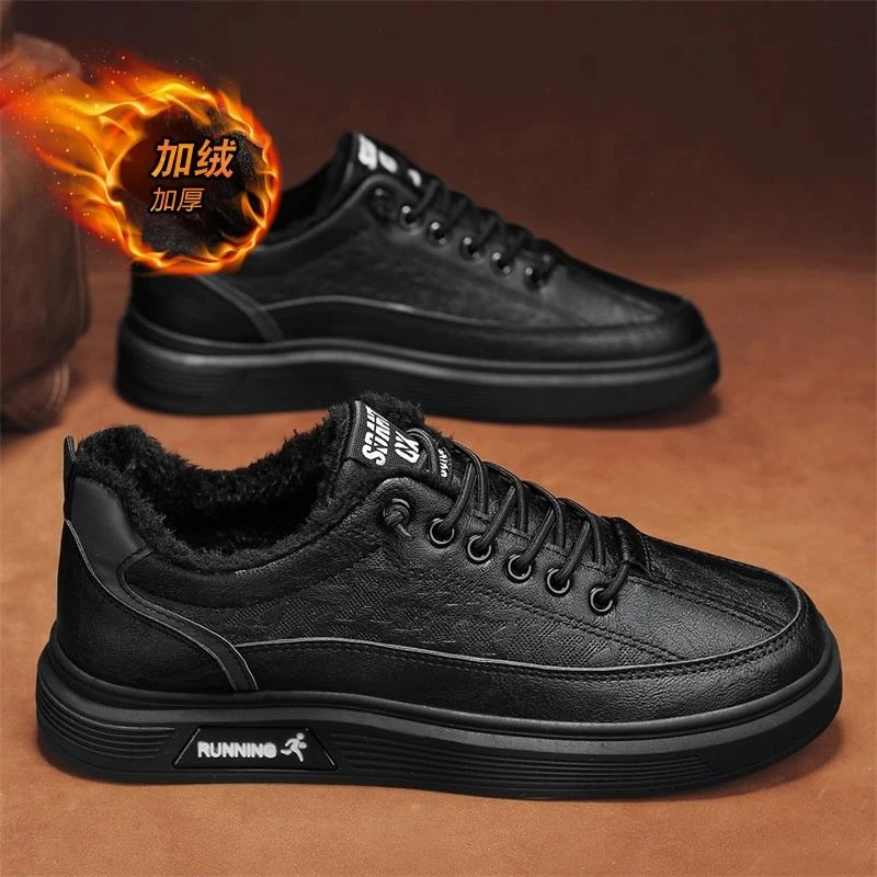 安踏百搭劳保男鞋冬季加绒保暖男士二棉鞋厨房防水防滑黑色平板鞋