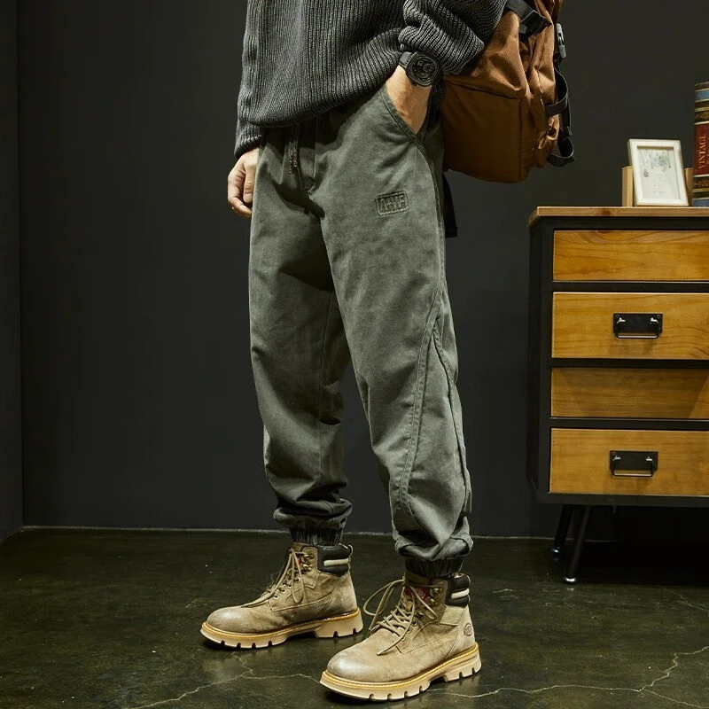净局美式复古束脚工装裤男大码厚款休闲裤宽松百搭纯棉男裤