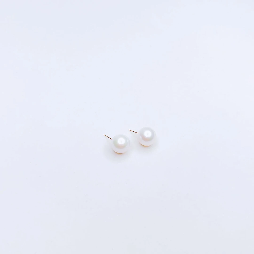 【大D】18K金/超大点位正圆强光大龙珠珍珠耳钉/14-15MM