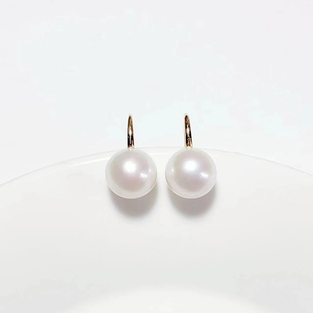 【大D】18K金/ 淡水正圆高品质耳钩/ 11-12MM