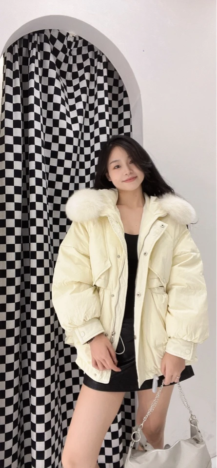 泡芙冬季新款宽松大毛领韩版中长款外套