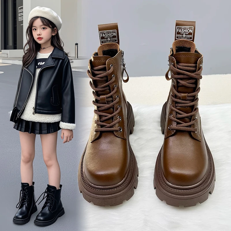 女童马丁靴春秋款2025新款时尚女孩短靴英伦风黑色潮酷儿童靴子冬