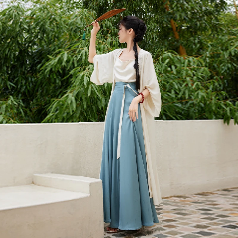 听旬月梁早秋新品汉服女改良明披原创设计通勤日常十破鱼尾裙套装