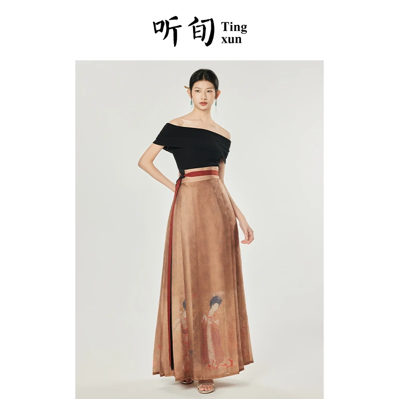 听旬仕女图夏季汉服女半身裙搭国风一字肩上衣日常原创明制马面裙
