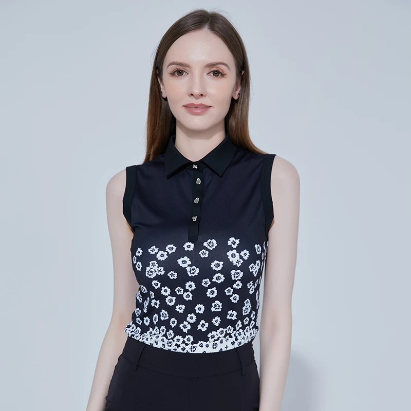 KISSKISSGOLF女士小碎花无袖T恤高尔夫运动休闲透气速干时尚T恤夏