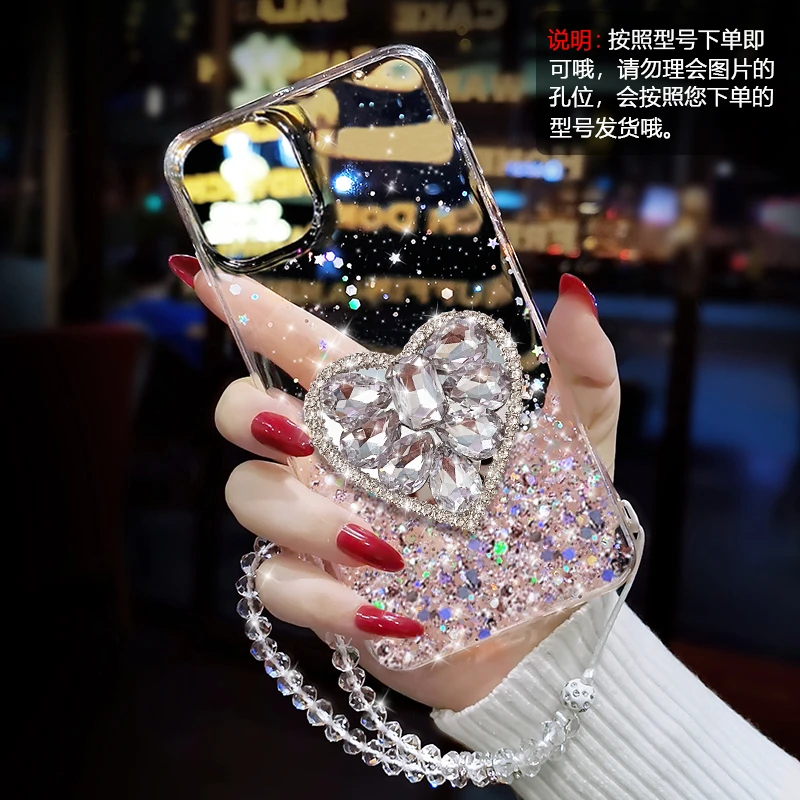 华为/vivo/oppo/荣耀/闪粉手链苹果13promax透14plus钻支架手机壳