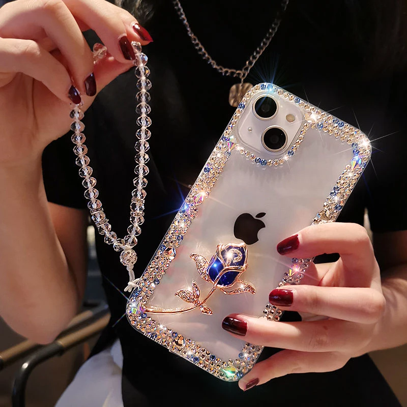 水钻玫瑰苹果13手机壳12promax新款iPhone11奢华xr女款xs全包14
