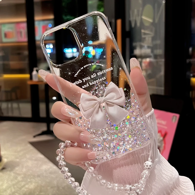 苹果/华为/vivo/oppo/荣耀闪粉蝴蝶结13promax透14plus胶15手机壳