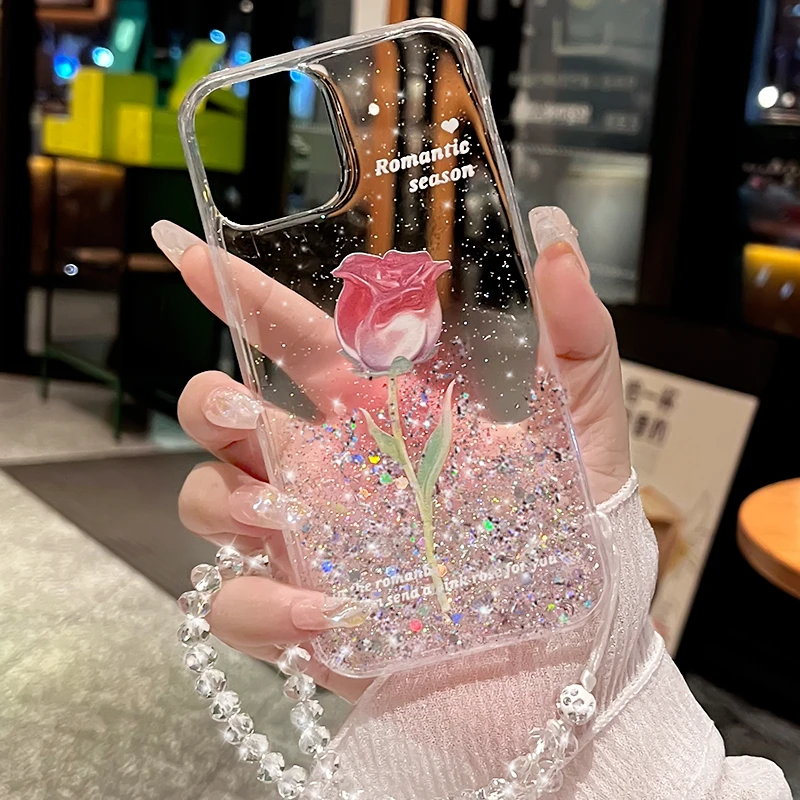 【苹果/华为/vivo/oppo/荣耀】闪粉玫瑰花14plus软13promax手机壳