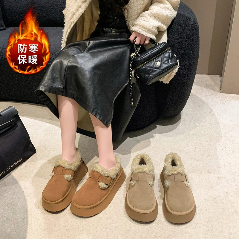爆款厚底保暖加绒加厚防滑真皮东北雪地靴女冬季2023新款软底棉鞋