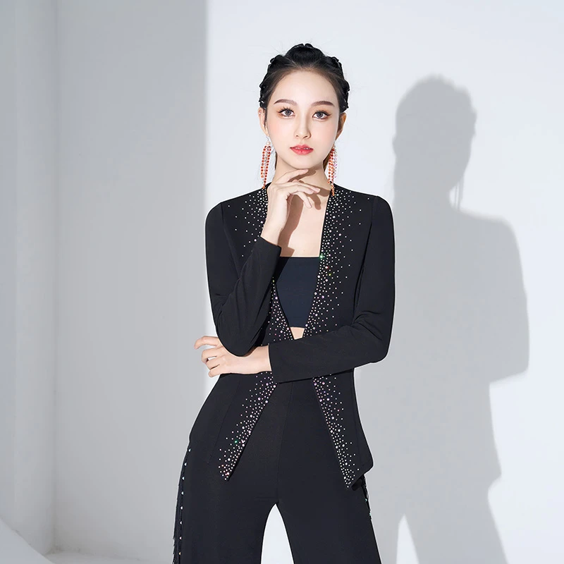 艺尚舞亮钻拉丁舞服黑色吉特巴舞蹈上衣新款国标表演广场跳舞2250