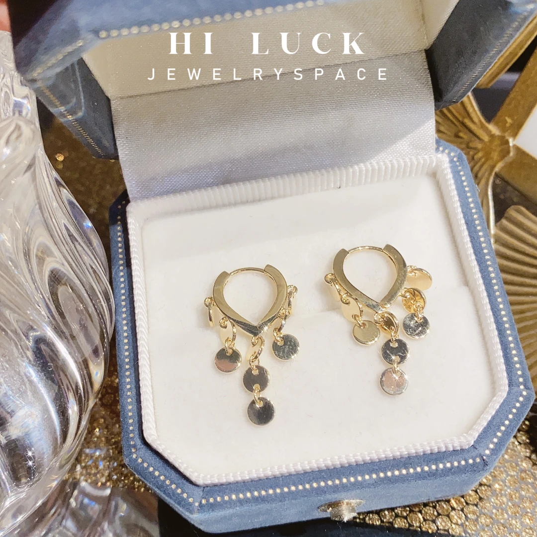 铜合金耳饰 Hiluck高级感百搭气质圆片片流苏耳扣时髦耳环洋气！