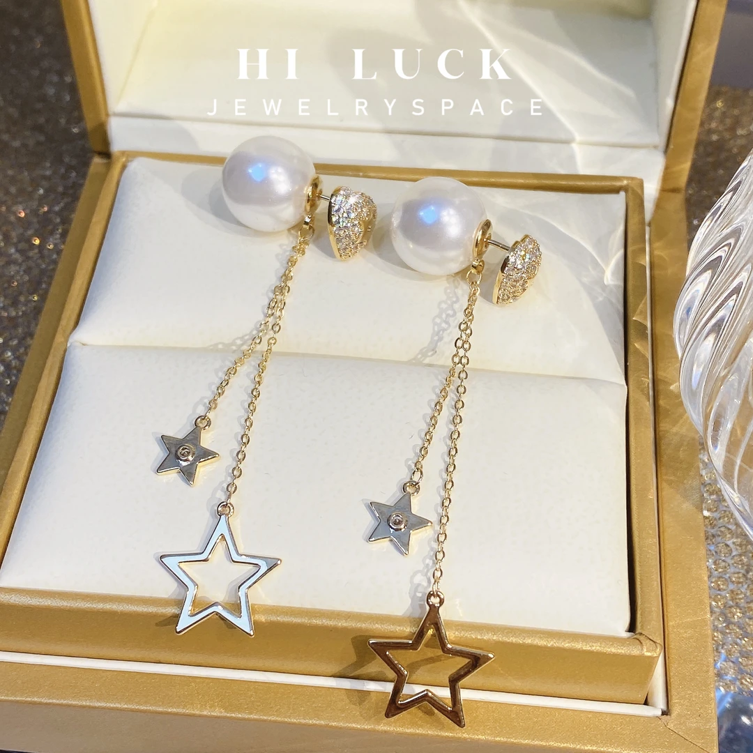 铜合金耳饰 Hiluck前后扣设计五角星吊坠耳环气质轻奢时尚优雅！