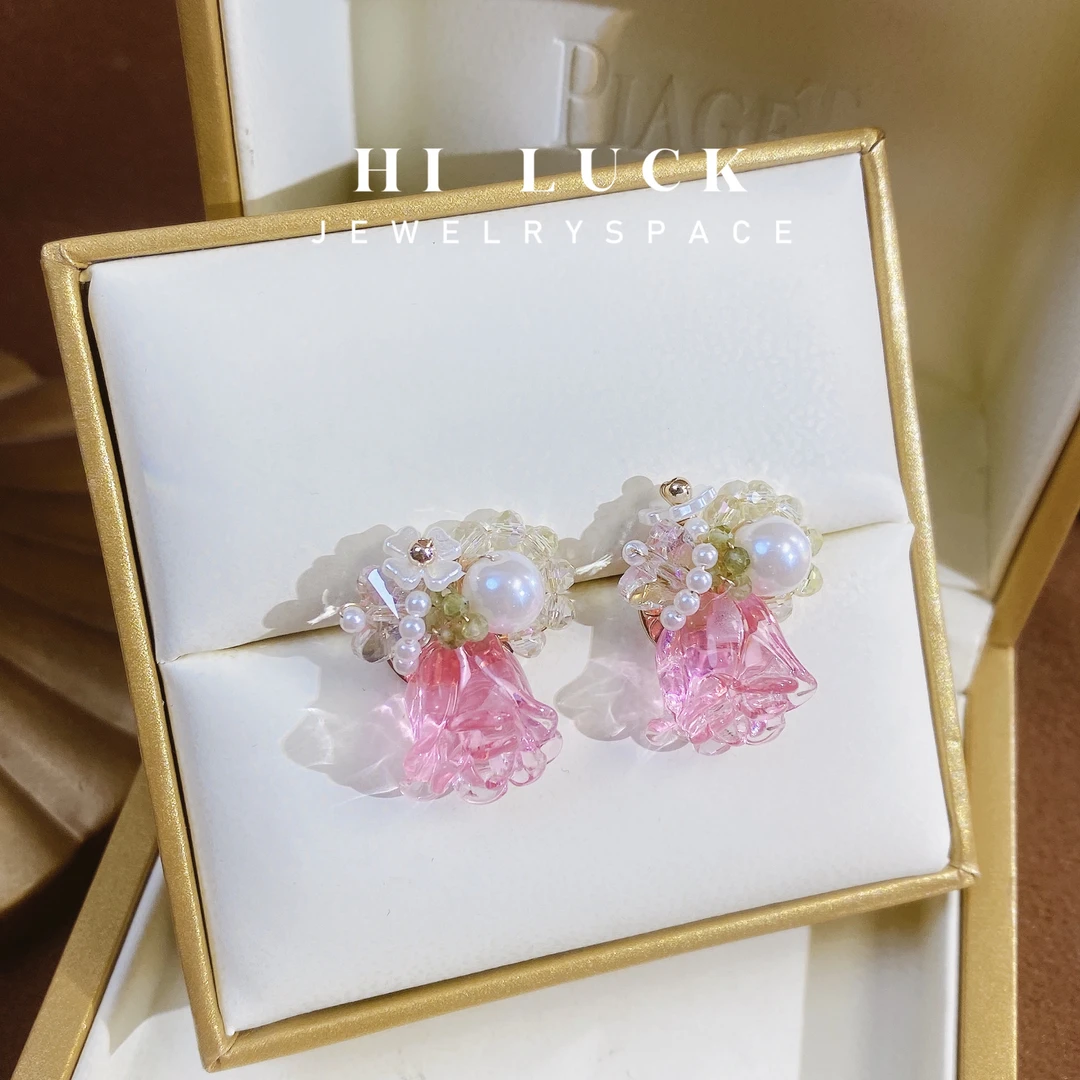 铜合金耳饰 Hiluck气质手工款玫瑰恋人轻奢粉色时尚少女风耳环！