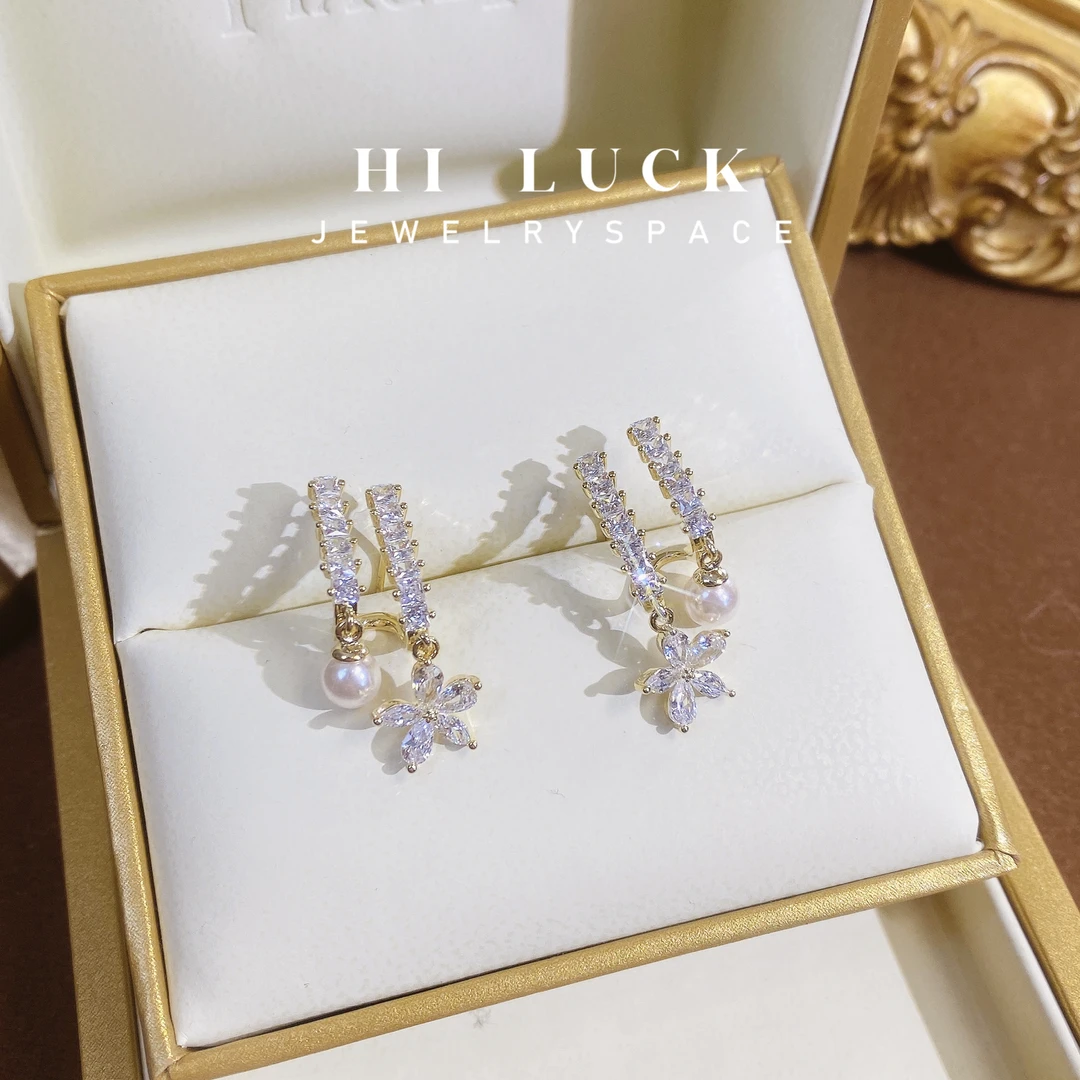 铜合金耳饰 Hiluck甜美小清新气质花朵吊坠耳环百搭时尚精致耳饰！
