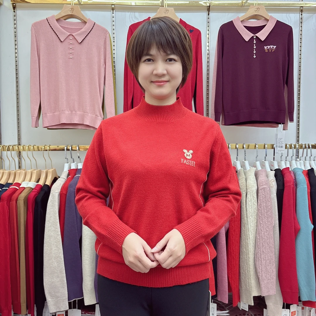 妈妈装半高领长袖毛衣时尚洋气百搭A8022