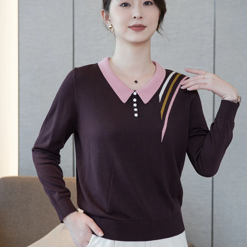 【名仕服饰】秋冬妈妈装百分百莱赛尔天丝翻领女长袖时尚百搭1068