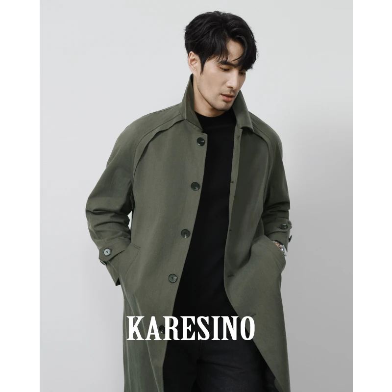 KARESINO男士秋冬季商务翻领大衣男装休闲时尚英伦风衣中长款外套