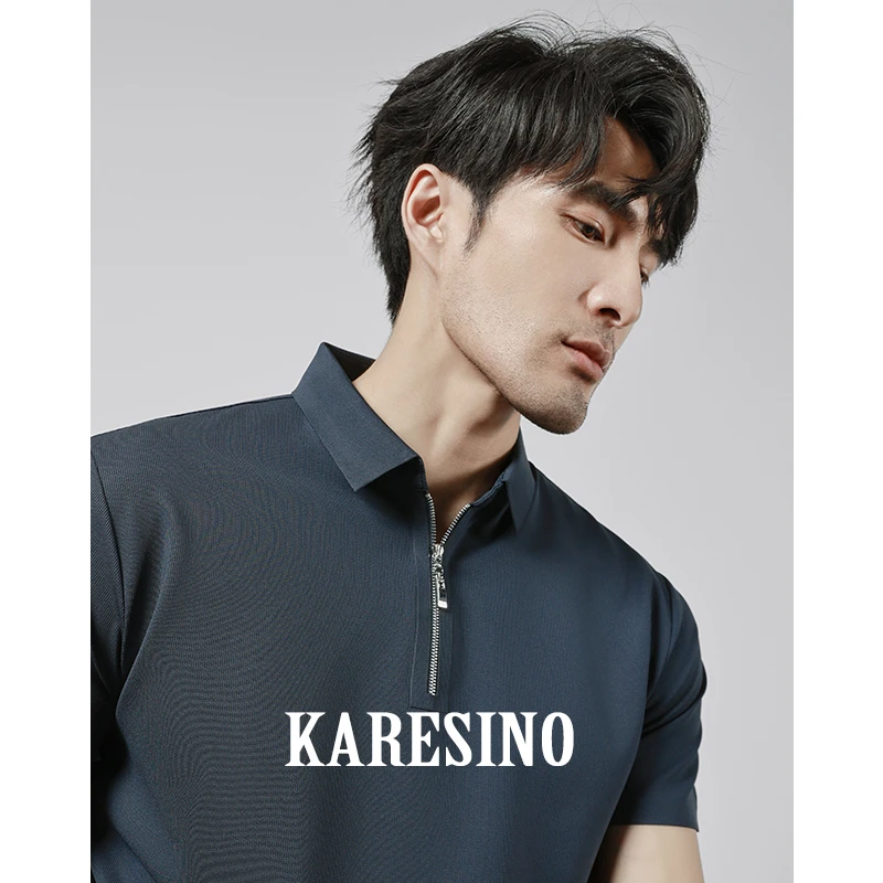 KARESINO男士商务雅痞POLO衫夏季翻领拉链休闲纯色冰丝短袖男T恤