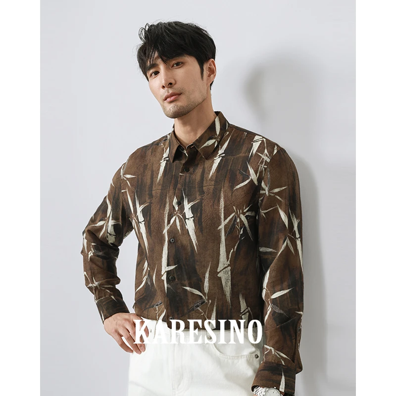 KARESINO秋季男士数码印花小众设计修身衬衣商务免烫休闲衬衫长袖