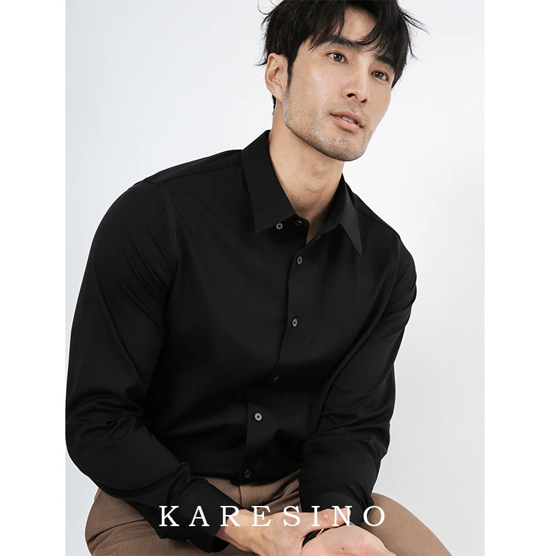 KARESINO韩版高级感三防面料衬衫男正装商务休闲男士免烫长袖衬衣