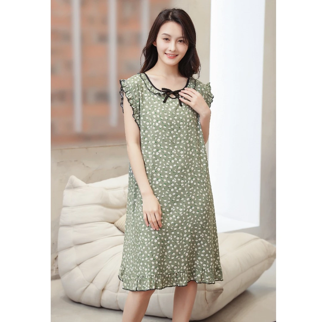 睡裙女夏季宽松大码显瘦碎花连衣裙型宽甜美睡衣女家居服薄款裙子