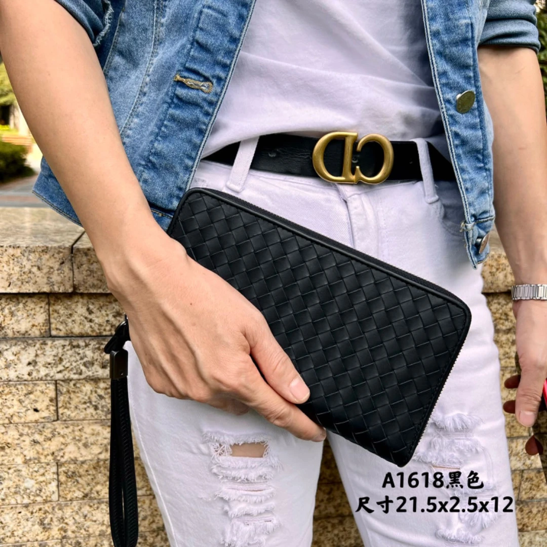 LOWGER/禄阁头层打蜡胎牛皮手工编织男士手包真皮夹包牛皮拉链包