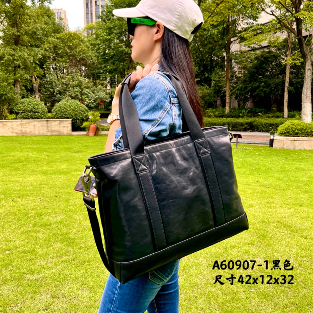 LOWGER/禄阁头层牛皮男士休闲托特包真皮韩版包男款百搭手提包