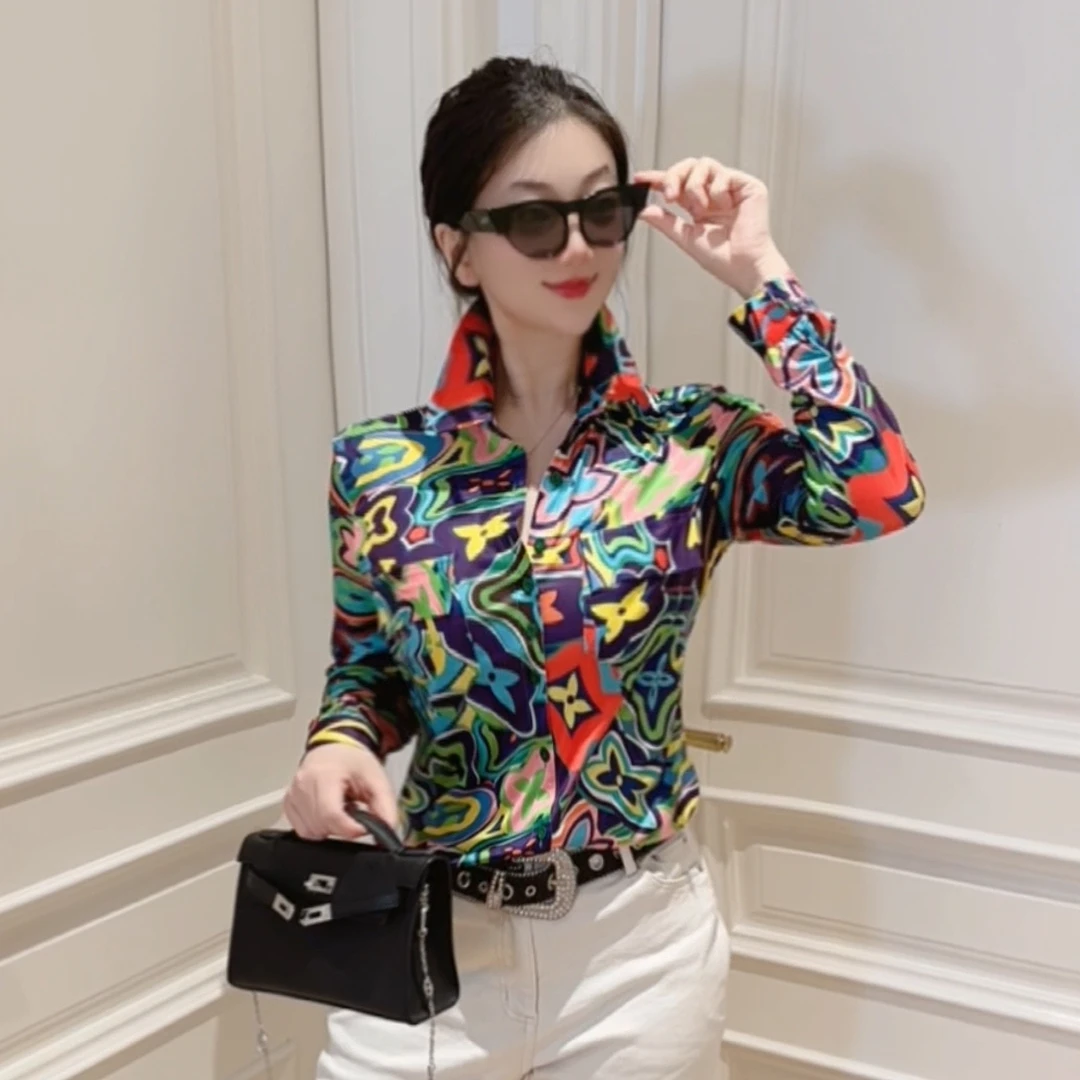 秋装新款港风衬衫气质设计感小众外搭洋气上衣百搭花色衬衣打底衫