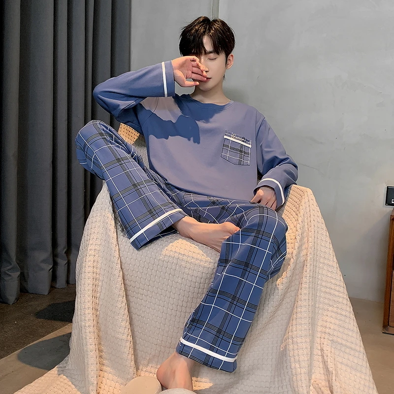 【新粉体验价】秋季男士纯棉长袖长裤睡衣套装