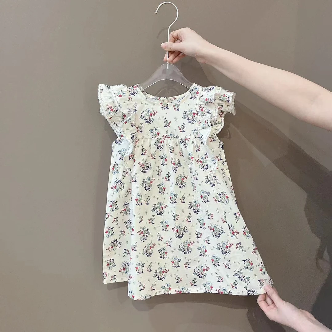 【云朵小葵】女童碎花满印木耳飞袖蕾丝边洋气连衣裙660057