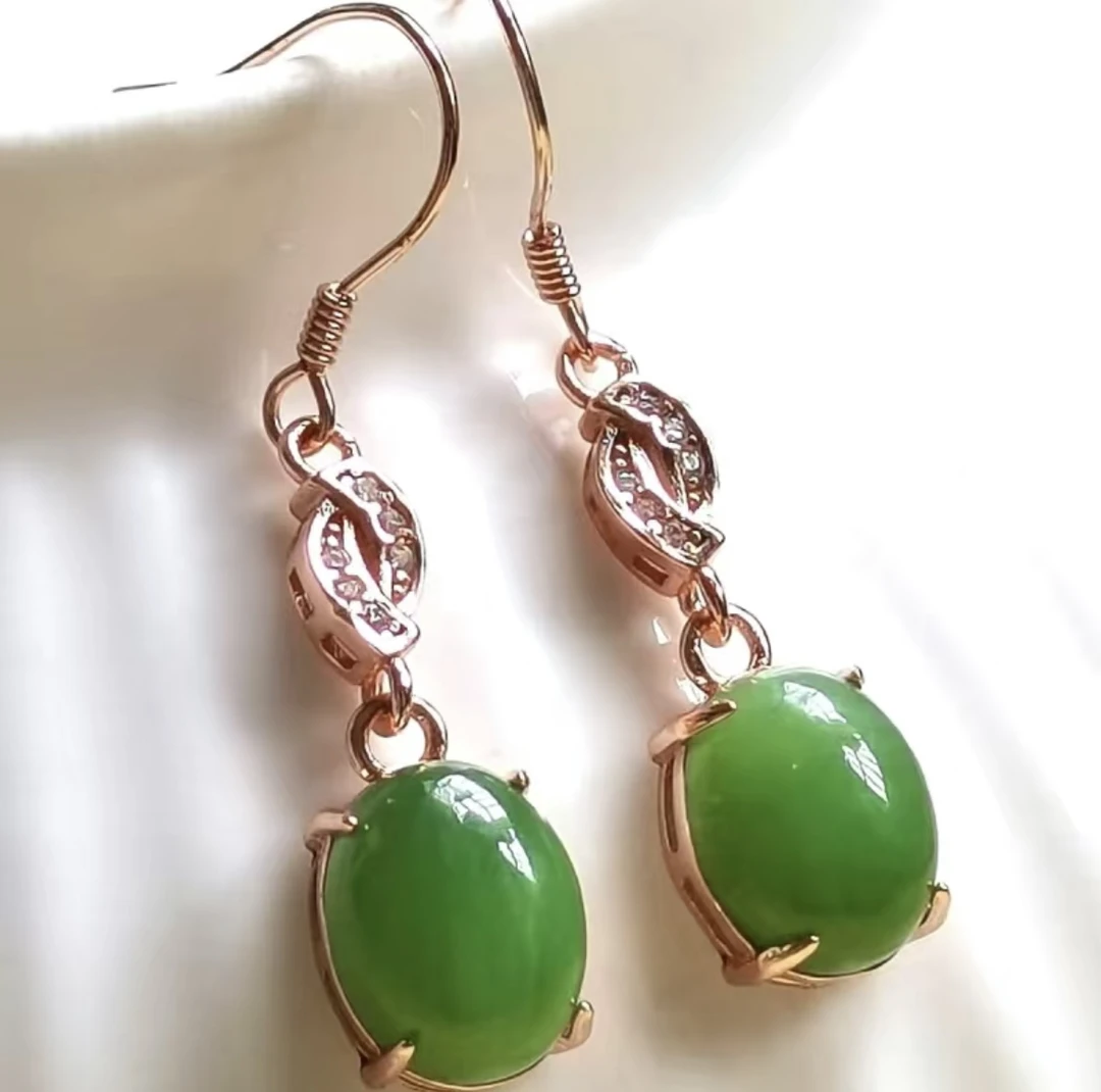 和田玉碧玉925银镶嵌耳坠满色轻奢女款耳环气质绿色珠宝时尚简约
