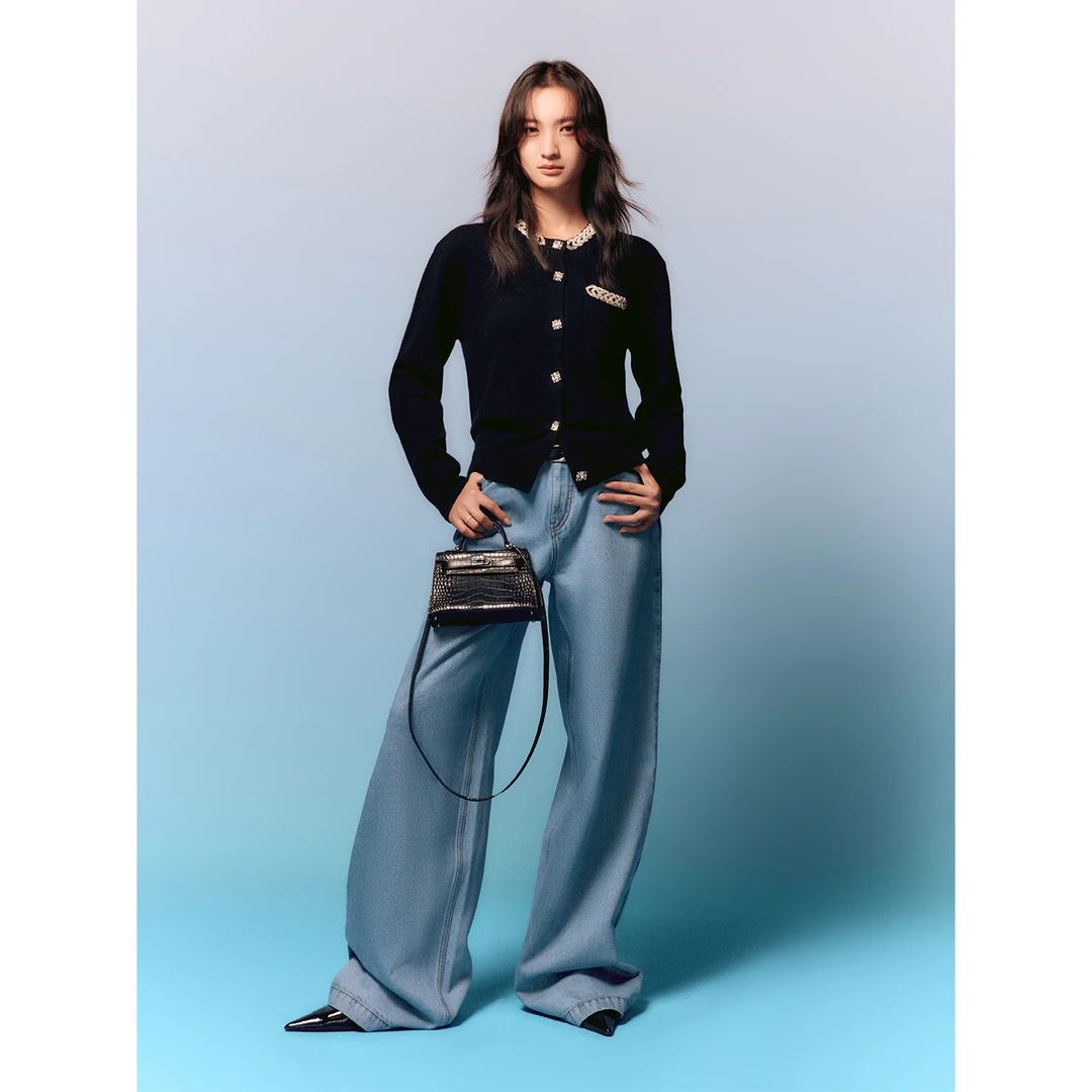 玖着-"布里斯托"百分百新疆棉环保水洗刚需无腰头阔腿及地牛仔裤