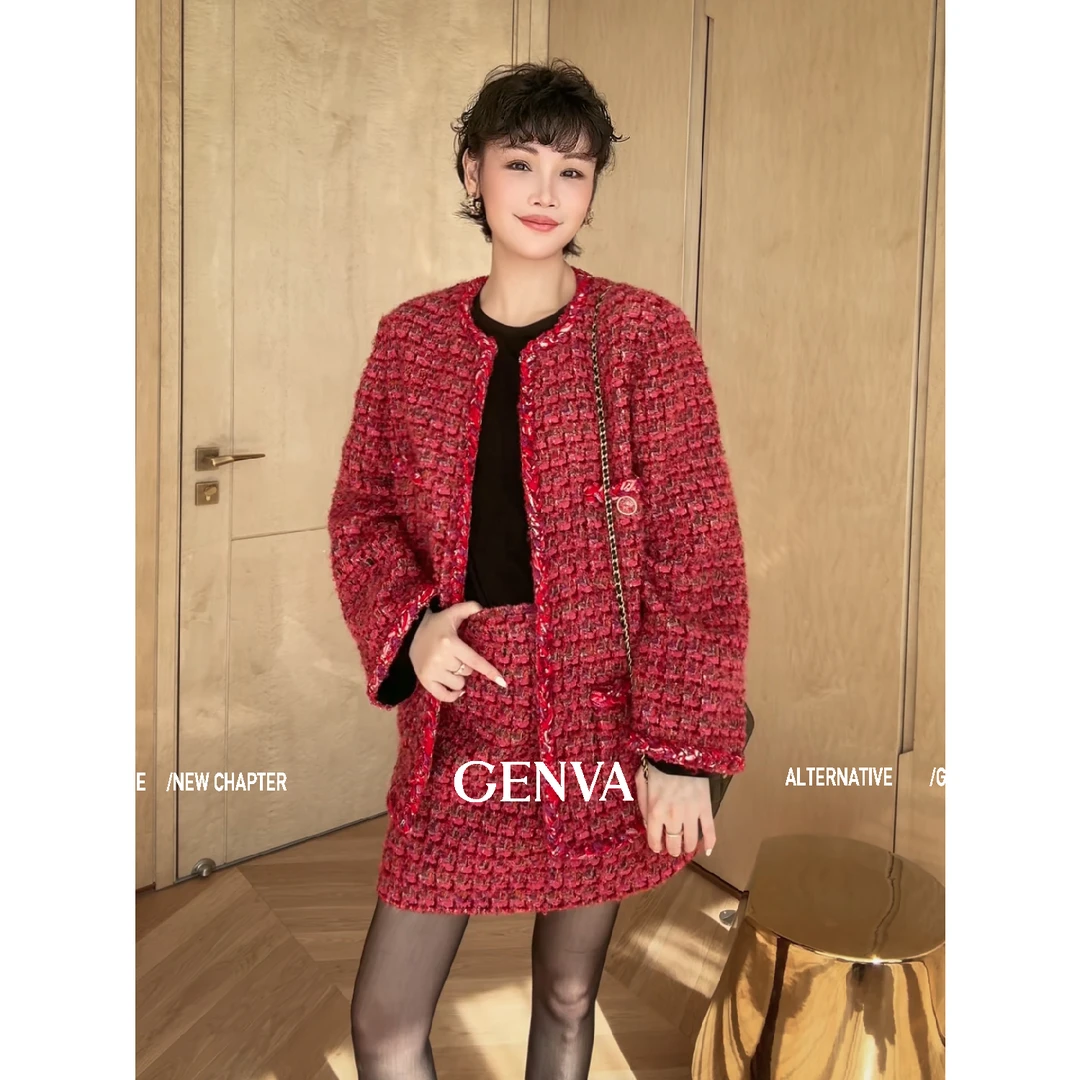 玖着-"浆果莓莓"法国重磅JT新年派对3D圈圈埃及气质香风外套