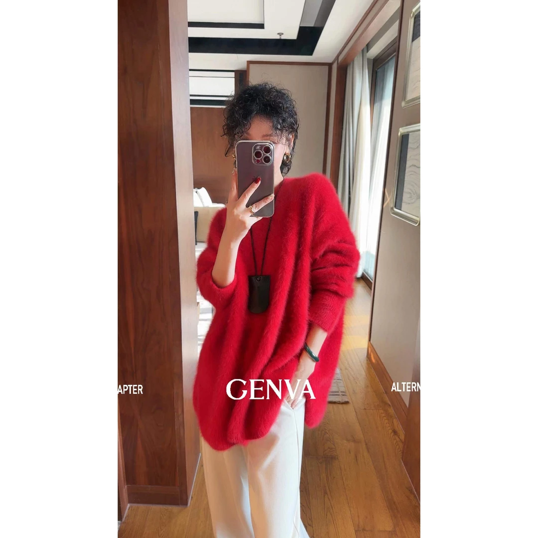 玖着"多巴胺狐狸"獨家原创超幼狐狸绒红色雪绒花软糯丰盈套头衫