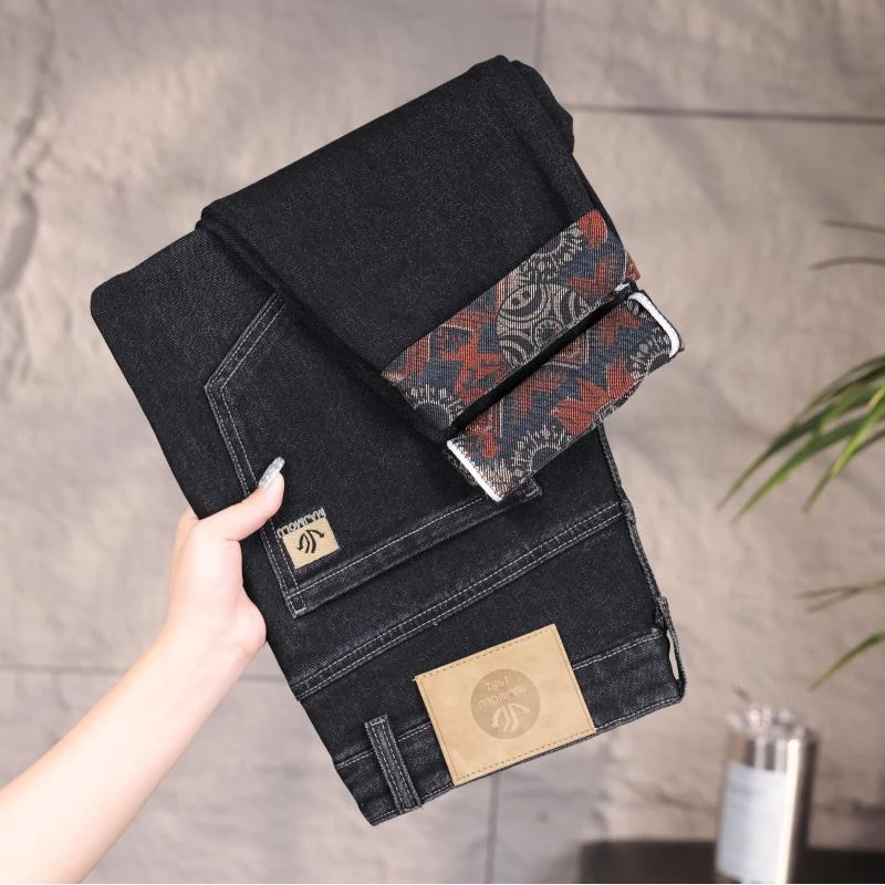 2024春秋印花牛仔裤时尚百搭小直筒修身弹力男牛仔裤子潮流牛仔裤