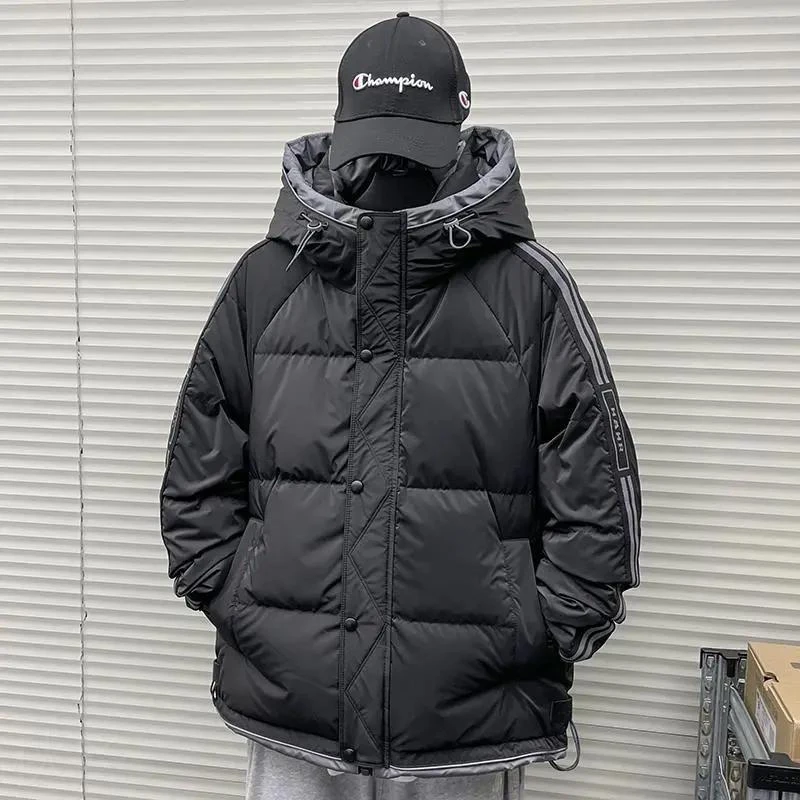 秋冬羽绒服男潮牌2023厚冬条纹外套青少年东北初高中大学生冲锋同