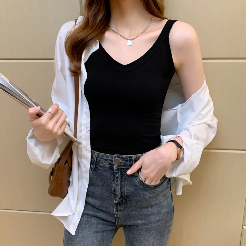 黑色v领吊带背心女内搭2023新款夏季外穿性感美背修身打底上衣潮