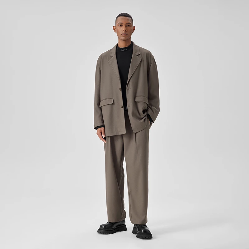 BODYDREAM 肌理感休闲西装男垫肩后开叉外套复古西服/西裤套装